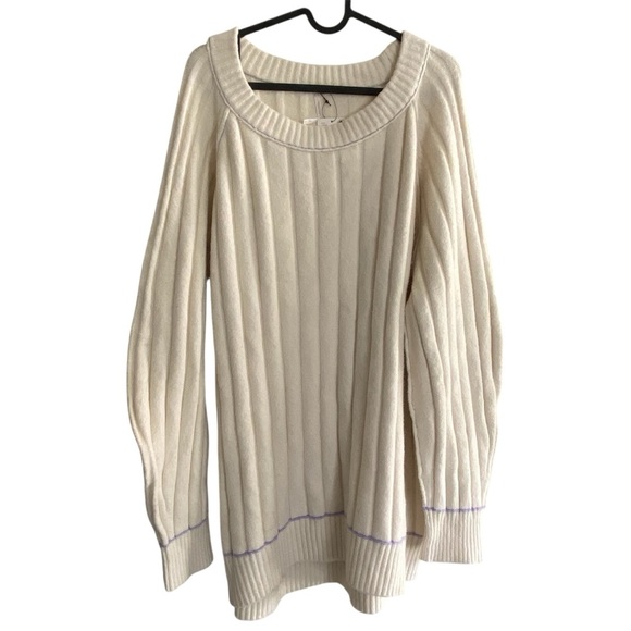 Free People Venus chunky Knit Tunic Sweater contrast trim cream oversized - Picture 2 of 10